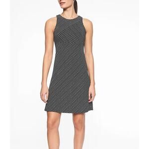 Athleta Santorini High Neck Mix Stripe Dress Black White Empire Waist Size Small